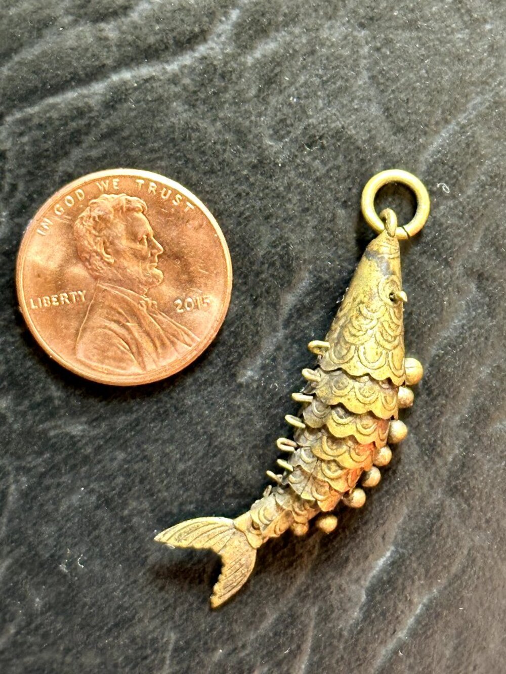 Vintage Metal Articulated Fish Charm Pendant